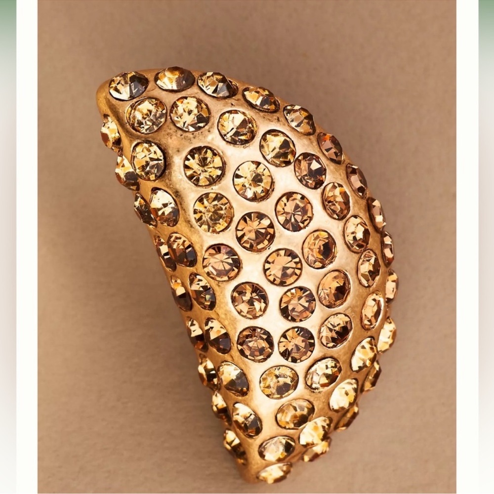 NWT Anthropologie Crystal Half Moon Post Earrings Gold - Picture 4 of 5
